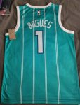 Maillot de Basket #1 Bogues Hornets Bleu Personnalisée Imprimé